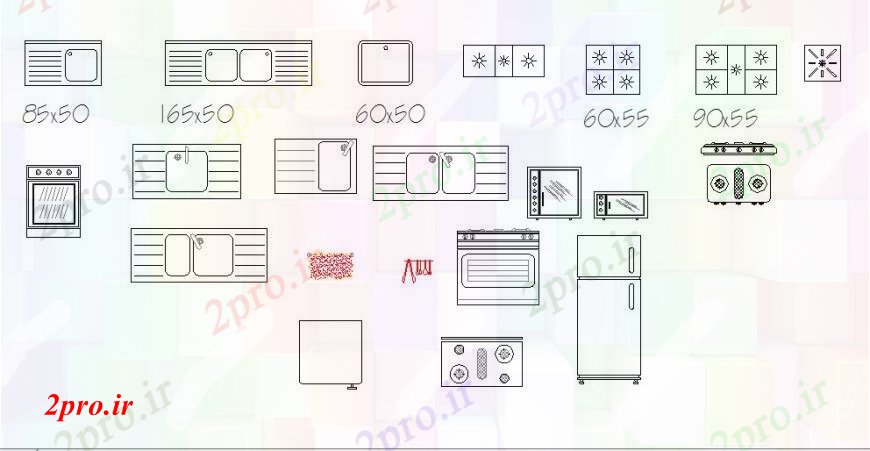 دانلود نقشه طراحی مبلمان آشپزخانه سینک یل و تجهیزات آشپزخانه بلوک های متعدد طراحی جزئیات  (کد95788)
