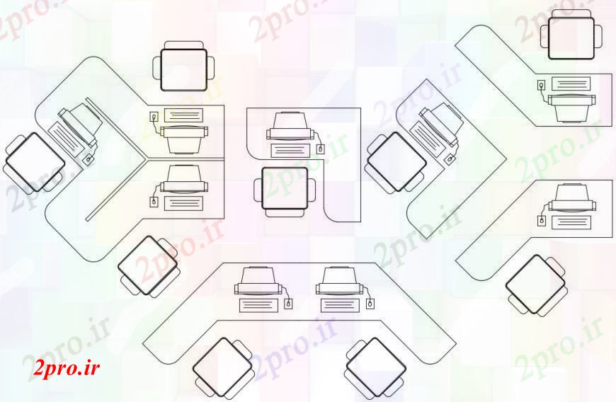 دانلود نقشه بلوک مبلمان کامپیوتر دفتر بالای صفحه  دو بعدی   مفهوم (کد95806)