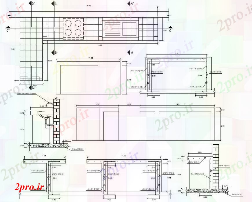 دانلود نقشه آشپزخانه آشپزخانه جزئیات طراحی   (کد95809)