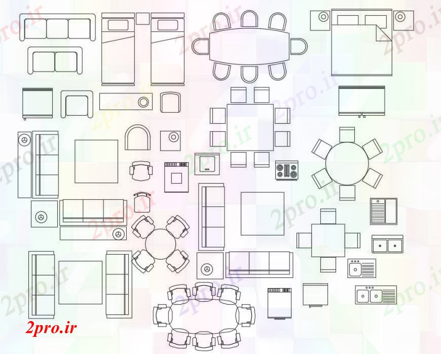 دانلود نقشه بلوک مبلمان میز ناهارخوری بالای صفحه  جزئیات مبلمان (کد95821)