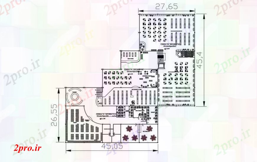 دانلود نقشه دانشگاه ، آموزشکده ، مدرسه ، هنرستان ، خوابگاه - طراحی دو بعدی از اتوکد کتابخانه عمومی 63 در 63 متر (کد95841)