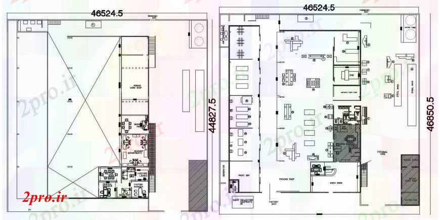 دانلود نقشه کارخانه صنعتی  ، کارگاه طراحی  دو بعدی  از کارخانه های داخلی   (کد95857)