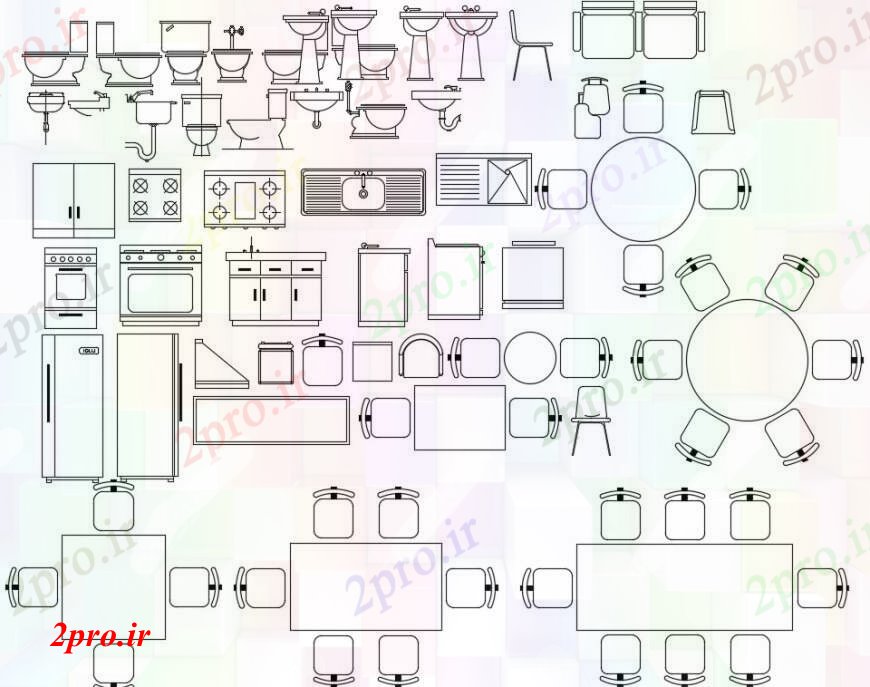 دانلود نقشه بلوک مبلمان آشپزخانه  بلوک  و  جزئیات مبلمان (کد95933)