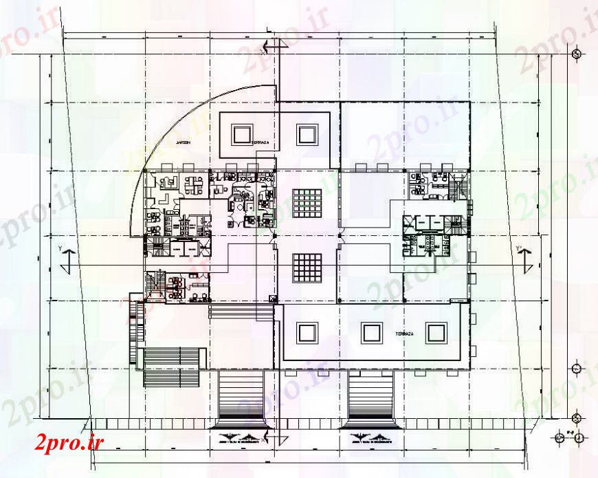 دانلود نقشه ساختمان اداری - تجاری - صنعتی ساختمان اداری جزئیات کف 38 در 63 متر (کد95945)