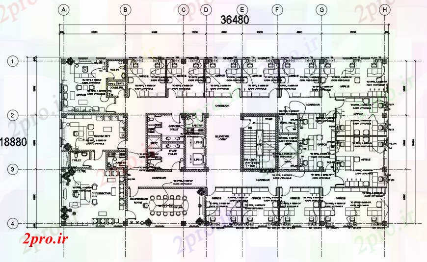 دانلود نقشه طراحی مبلمان اداری - تجاریطراحی دو بعدی از ایستگاه کار دفتر اتوکد 19 در 36 متر (کد95950)