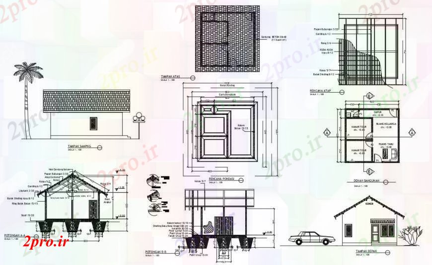 دانلود نقشه مسکونی ، ویلایی ، آپارتمان نقشه های دو بعدی جزئیات طرحی پاسدارخانه و نما 6 در 6 متر (کد95951)