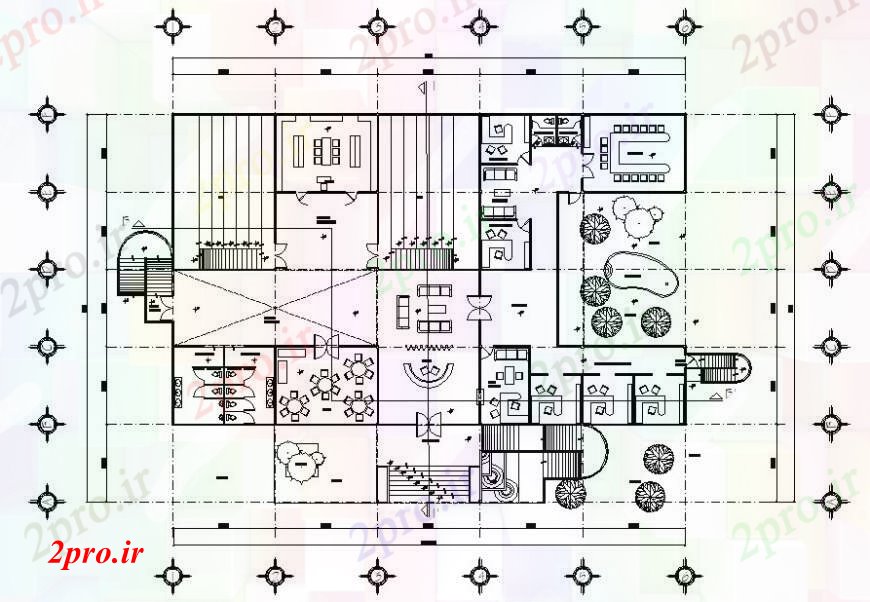 دانلود نقشه ساختمان اداری - تجاری - صنعتی طبقه دفتر دو بعدی جزئیات 31 در 41 متر (کد95969)