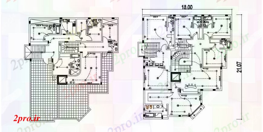 دانلود نقشه مسکونی  ، ویلایی ، آپارتمان  طرحی توزیع دو طبقه با نصب و راه اندازی لوله کشی خانه های مسکونی (کد95979)