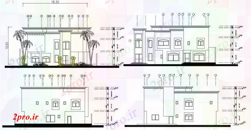 دانلود نقشه مسکونی  ، ویلایی ، آپارتمان  همه چهار طرفه نما طراحی جزئیات یک خانواده خانه (کد95980)