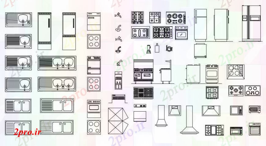 دانلود نقشه طراحی مبلمان آشپزخانه آشپزخانه واحد های اتوماسیون های مختلف طراحی جزئیات (کد95996)