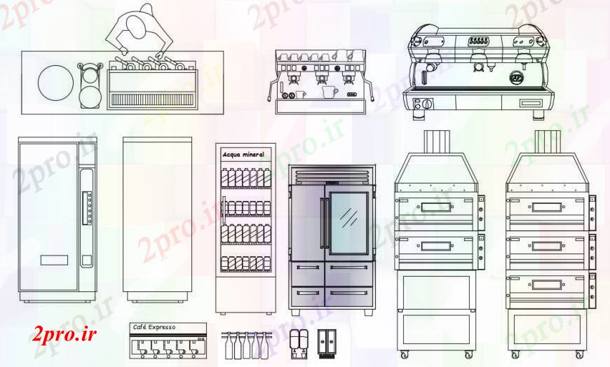 دانلود نقشه طراحی مبلمان آشپزخانه   از مبلمان رستوران بلوک نما (کد96002)