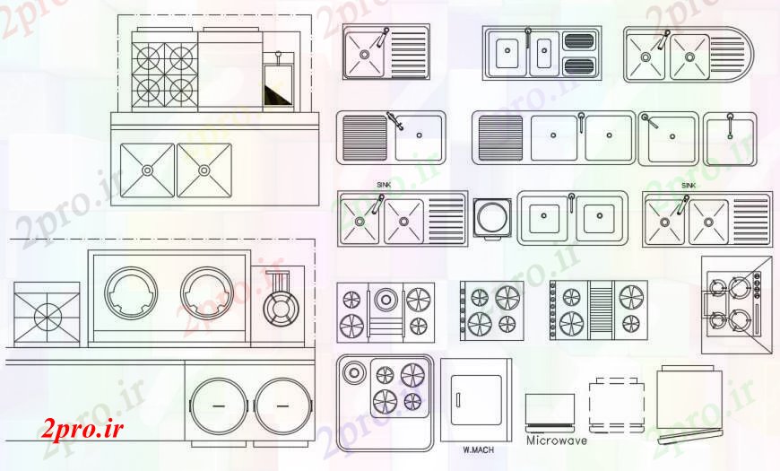 دانلود نقشه طراحی مبلمان آشپزخانه طراحی های آشپزخانه بلوک جزئیات (کد96015)
