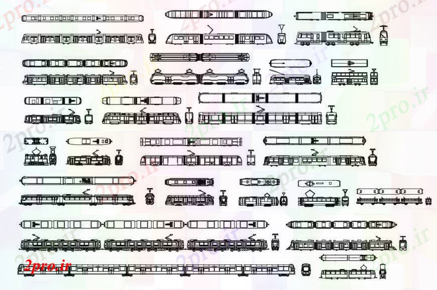 دانلود نقشه بلوک های حمل و نقل قطار دیگر تمام بلوک نما طرفه رسم جزئیات (کد96034)