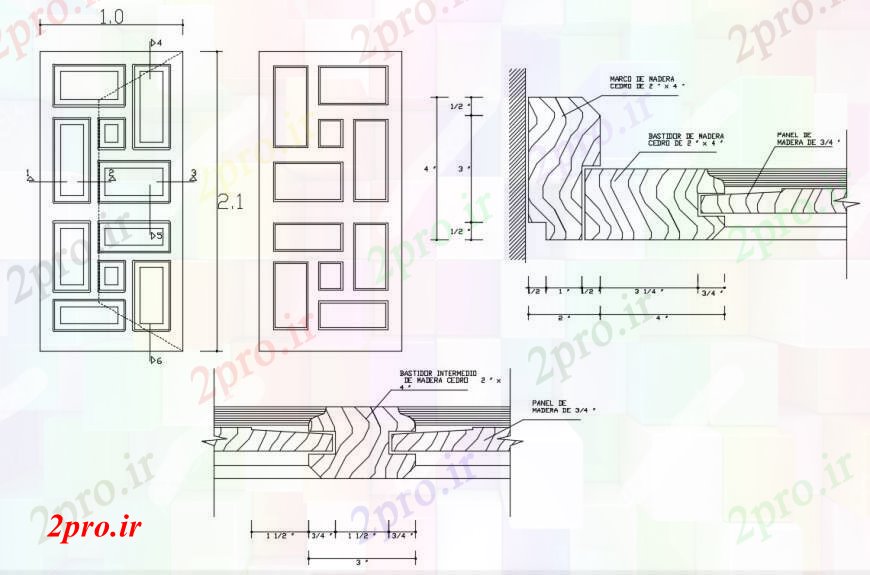 دانلود نقشه جزئیات طراحی در و پنجره  ساده نما درب چوب و نصب و راه اندازی جزئیات (کد96054)