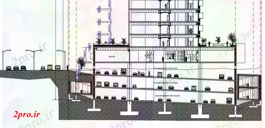 دانلود نقشه ساختمان اداری - تجاری - صنعتی زیرزمین خدمات پارکینگ جزئیات ساختمان   (کد96063)