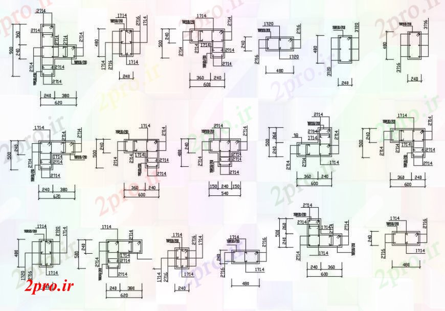 دانلود نقشه جزئیات ستون خانه مفاصل ستون، بخش و ساختار طراحی جزئیات 10 در 15 متر (کد96069)