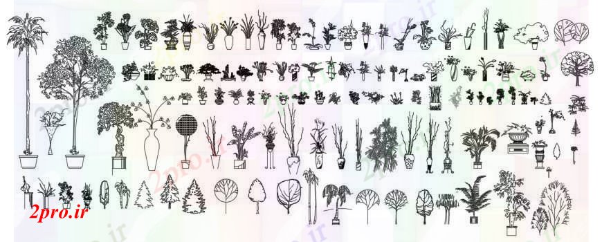 دانلود نقشه درختان و گیاهان  بلوک نما گیاه درخت های مختلف  (کد96080)