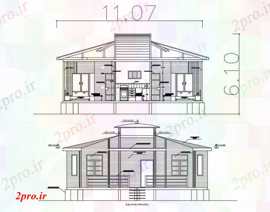 دانلود نقشه مسکونی  ، ویلایی ، آپارتمان  ویلا مسکونی نما اصلی و بخش دو بعدی  طراحی جزئیات  (کد96089)