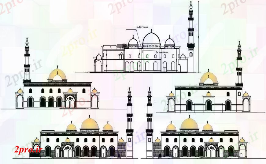 دانلود نقشه کلیسا - معبد - مکان مذهبی طراحی  دو بعدی  مسجد بیرونی  نما اتوکد (کد96109)