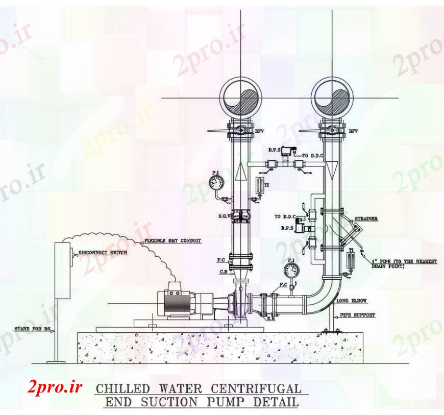 دانلود نقشه جزئیات لوله کشی پایان آب سرد  پمپ مکش اتوکد جزئیات (کد96135)