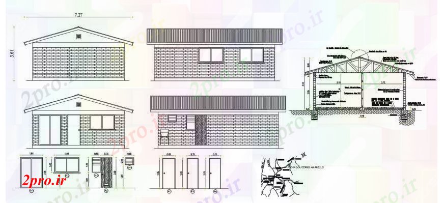 دانلود نقشه مسکونی  ، ویلایی ، آپارتمان  سقف خانه نما، بخش و درب جزئیات  (کد96157)