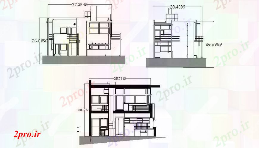 دانلود نقشه مسکونی  ، ویلایی ، آپارتمان  خانه دو بعدی  نما   (کد96173)