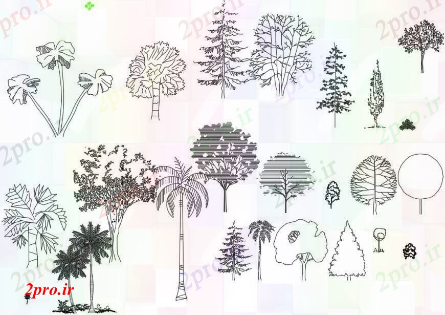 دانلود نقشه درختان و گیاهان درختان مقابل  های مدل ارتقاء مقطعی (کد96178)