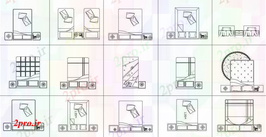 دانلود نقشه بلوک مبلمان جزئیات بخشی از تخت بلوک بالای صفحه  (کد96187)