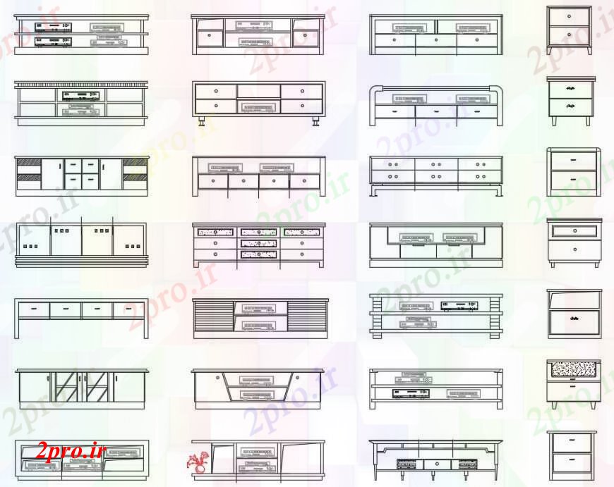 دانلود نقشه بلوک مبلمان کابینه ذخیره سازی جلو دو بعدی    مدل (کد96188)