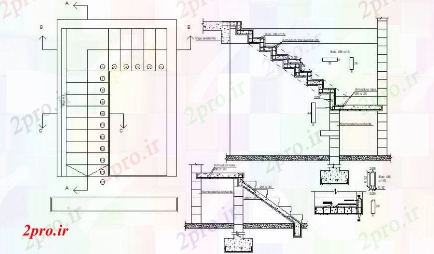 دانلود نقشه جزئیات پله و راه پله   ساختار پله   جزئیات (کد96191)