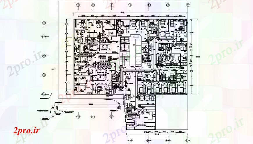 دانلود نقشه بیمارستان - درمانگاه - کلینیک طرحی بیمارستان طرحی طبقه با جزئیات مبلمان 24 در 40 متر (کد96224)