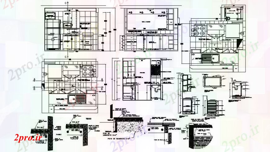دانلود نقشه آشپزخانه مدولار آشپزخانه طراحی 22 در 23 متر (کد96257)