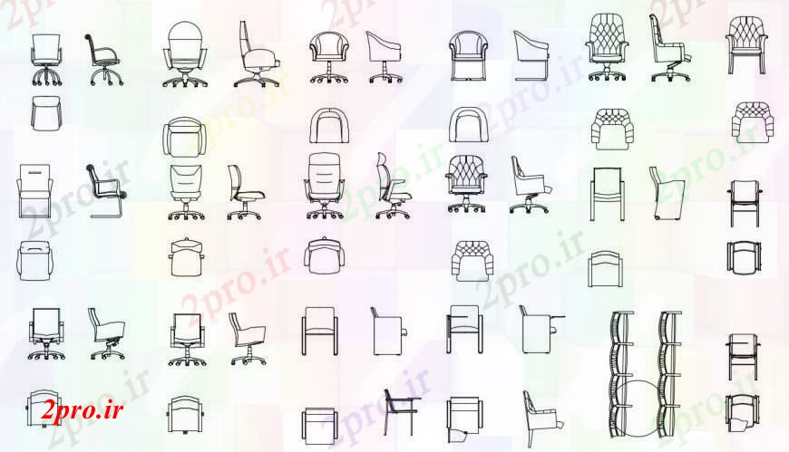 دانلود نقشه میز و صندلی خلاق همه نوع صندلی بلوک نما طراحی جزئیات  (کد96279)