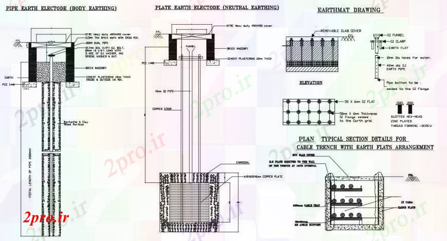 دانلود نقشه جزئیات لوله کشی طراحی دو بعدی لوله زمین الکترود اتوکد 54 در 71 متر (کد96288)