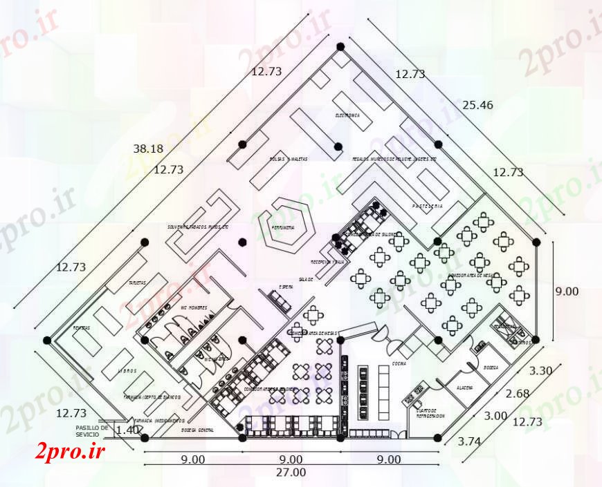 دانلود نقشه هتل - رستوران - اقامتگاه  غذاخوری توزیع دانشگاه ، آموزشکده طرحی  (کد96289)