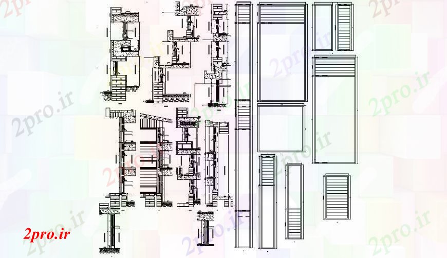 دانلود نقشه جزئیات طراحی در و پنجره  جزئیات پنجره با نمای مقطعی   (کد96313)