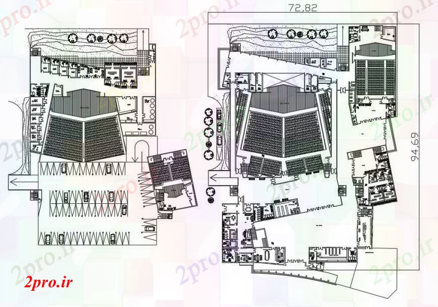 دانلود نقشه تئاتر چند منظوره - سینما - سالن کنفرانس - سالن همایشتئاتر شهری دو طبقه توزیع طرحی های (کد96332)