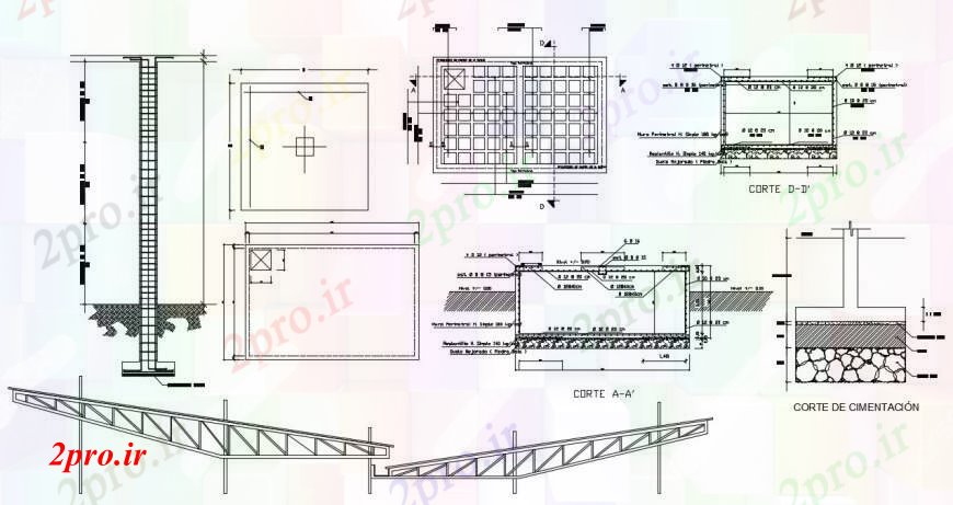 دانلود نقشه طراحی جزئیات ساختار سقف برای بخش بازار، طرحی پایه و اساس و ساختار طراحی جزئیات 30 در 55 متر (کد96346)