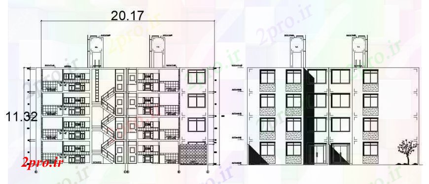 دانلود نقشه مسکونی  ، ویلایی ، آپارتمان  بخش نما و نما طراحی جزئیات از چند خانواده ساختمان مسکونی (کد96353)