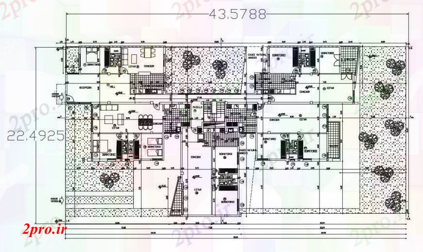 دانلود نقشه مسکونی ، ویلایی ، آپارتمان مسکونی سه اتاق خواب توزیع خانه طرح 21 در 43 متر (کد96361)