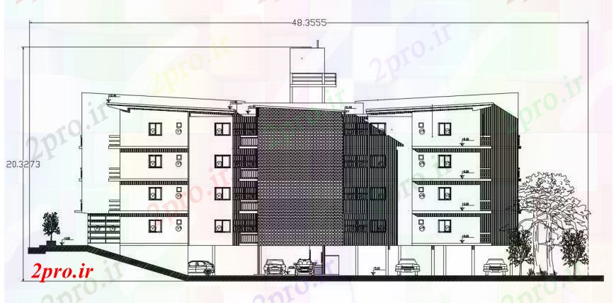 دانلود نقشه مسکونی  ، ویلایی ، آپارتمان  آپارتمان مسکونی ساخت  نما جلو طراحی جزئیات  (کد96362)