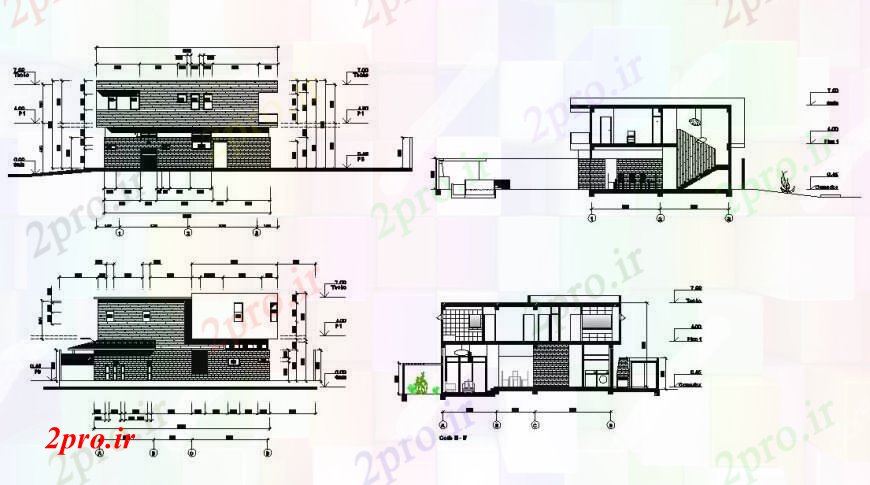 دانلود نقشه مسکونی  ، ویلایی ، آپارتمان  بخش خانه اقامت و نما  طراحی  (کد96373)