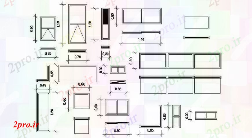 دانلود نقشه جزئیات طراحی در و پنجره  افقی پنجره کشویی جزئیات   (کد96374)