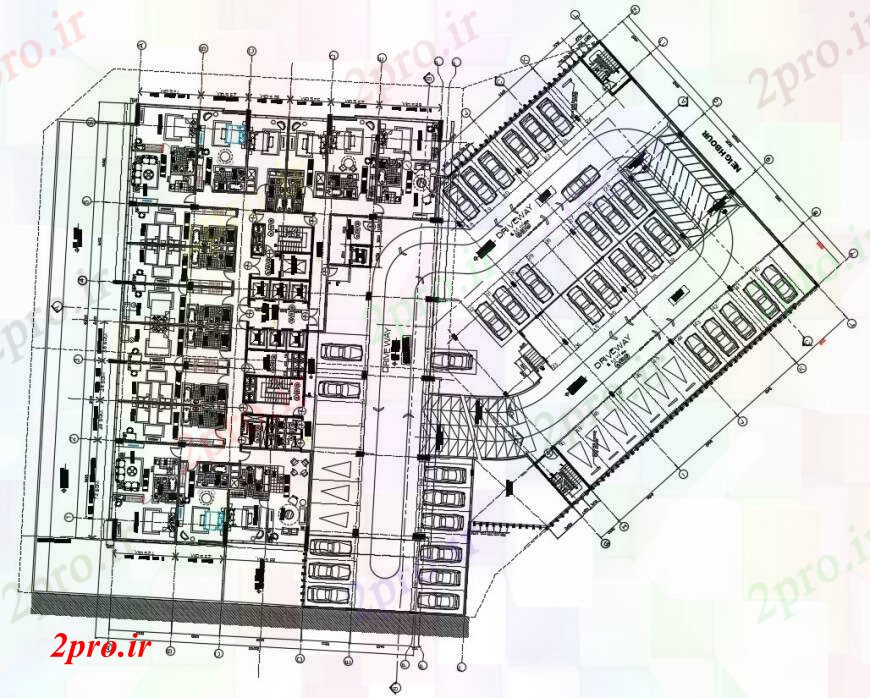 دانلود نقشه جزئیات ساخت و ساز طراحی  دو بعدی  نما طبقه نما بالای  (کد96392)