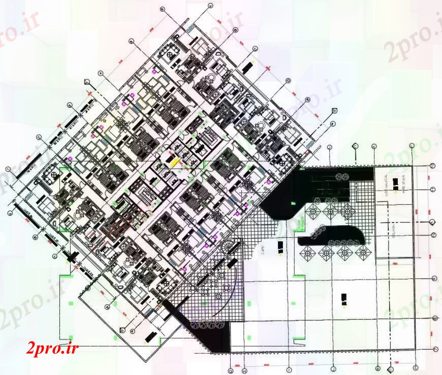 دانلود نقشه مسکونی  ، ویلایی ، آپارتمان  طراحی  دو بعدی  برج 6 نما  اتوکد (کد96395)