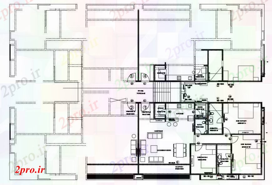 دانلود نقشه مسکونی  ، ویلایی ، آپارتمان  طراحی  دو بعدی  کف نهایی با سه اتاق خواب  اتوکد نما (کد96408)