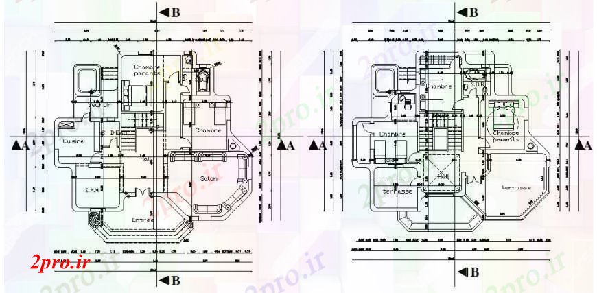 دانلود نقشه مسکونی ، ویلایی ، آپارتمان طراحی از خانههای ویلایی اقامت رسم 14 در 14 متر (کد96414)