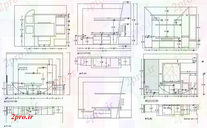 دانلود نقشه طراحی و مبلمان اتاقطراحی  دو بعدی  نما کابینه تلویزیون (کد96426)