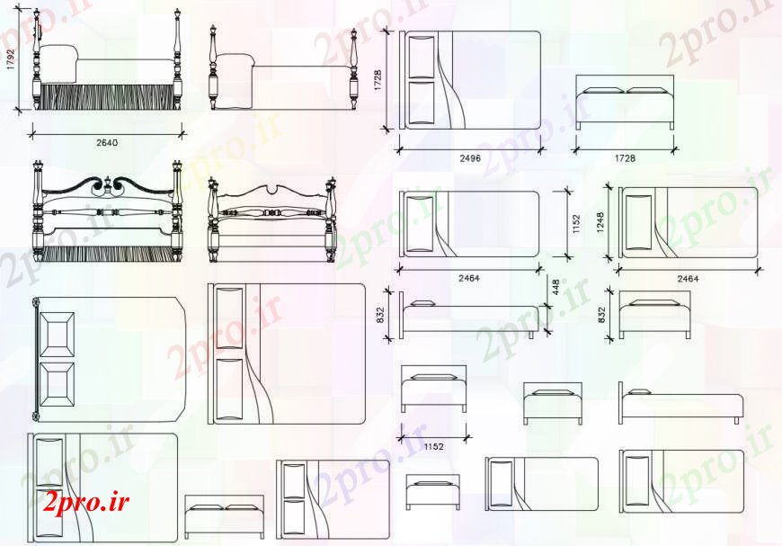 دانلود نقشه حمام مستر طراحی  دو بعدی  از بالین اتاق خواب  نما اتوکد (کد96429)