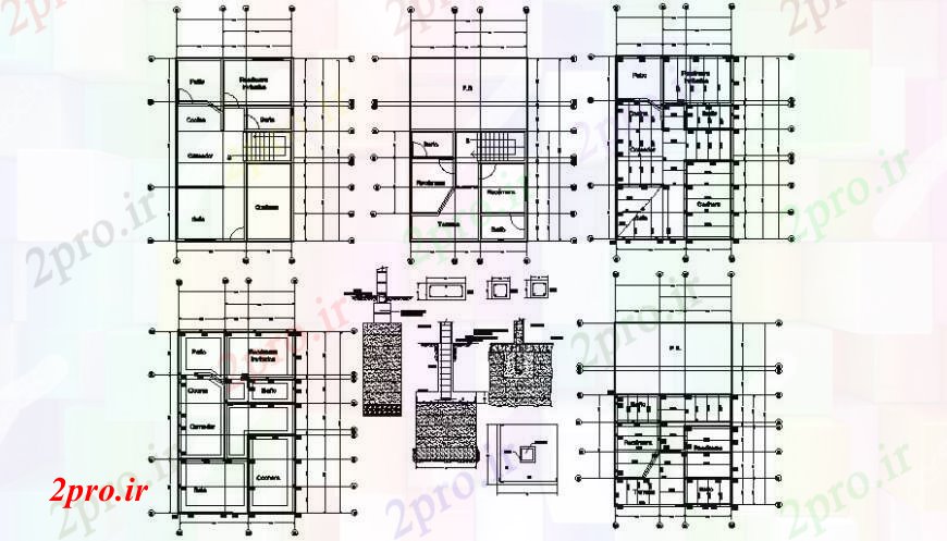 دانلود نقشه جزئیات ساخت و ساز بنیاد طراحی سازه 8 در 13 متر (کد96462)